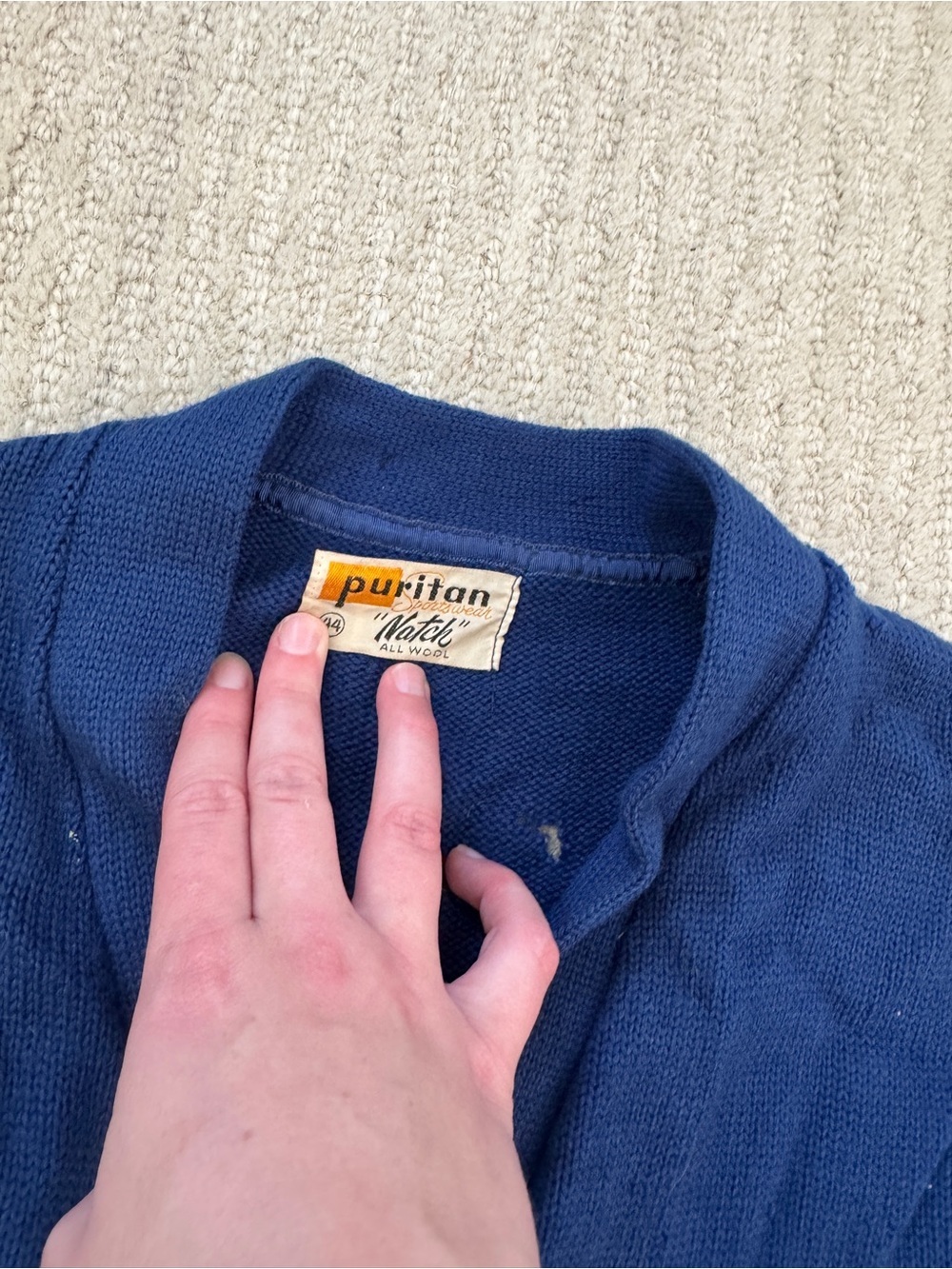 1950s Vintage Varsity Puritan Royal Blue Men's Button-Front Letterman Cardigan - Picture 4 of 9